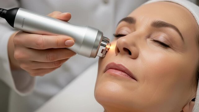 Close up of high frequency treatment providing gentle pulses for a calming facial experience