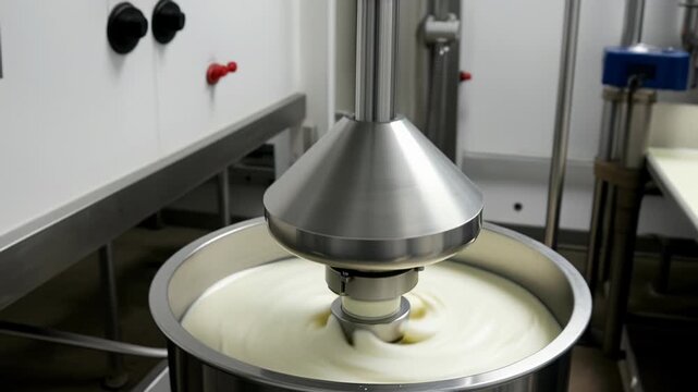 Milk separator demonstrates cream and skim milk separation using centrifugal force in a dairy facility