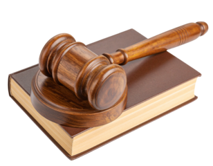 Richterhammer mit Gesetzbuch Im Hintergrund, Schräg Oben Fotografiert