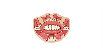 Detailed Illustration of Mouth and Jaw Muscles on White Background