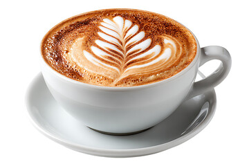 Delicious latte coffee with art isolated on transparent background
