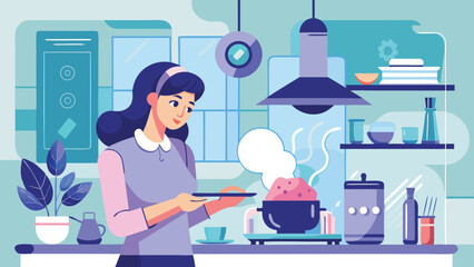 Asian Woman Cooking Fresh Meal in Modern Kitchen – Home Lifestyle Illustration
