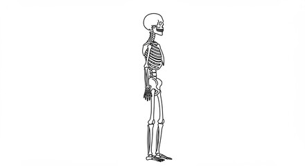 Anatomical Human Skeleton Thin Line Drawing on White Background