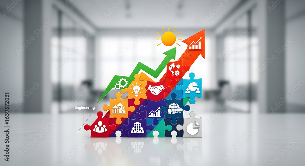 Aufkleber drive business growth with a winning strategy of interconnected solutions, build a brighter future w