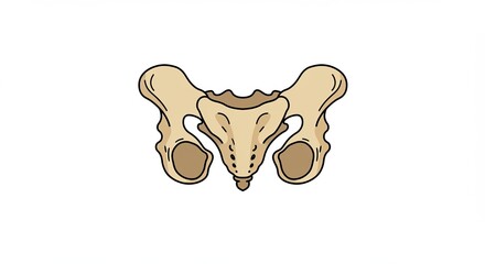 Anatomical Pelvis Bone Illustration in Tan Isolated on White