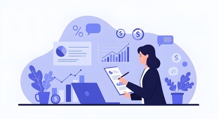 Confident Businesswoman Reviewing Financial Ratios With Colorful Graphs And Charts On Desk, Analyzing Data For Strategic Planning, Investment Decisions, And Business Growth