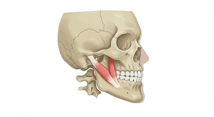 Anatomical Skull Illustration Showing Jaw Muscle in Profile View