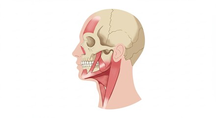 Anatomical Skull with Red Muscles Illustration on White Background