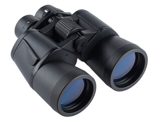  Seitliche Ansicht eines Stehenden Schwarzen Fernglases mit Reflektionen,