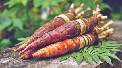 Rural manioc tuber harvesting by farmers working in tropical agricultural fields