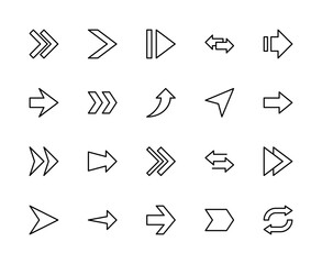 Volumetric arrows related vector linear icons set. Contains such icons as move, navigation, interface, next, previous, load and more.