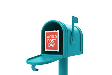 mailbox with post box and world post day icon on white background.