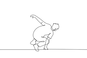 man jumping over obstacle leaning on one palm - one line art vector. parkour concept, running away