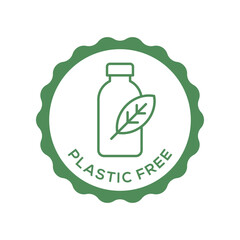 Plastic Free Product Certification Badge in Minimal Green Seal with Bottle and Leaf Icon
