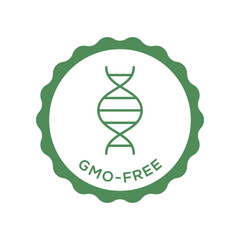 GMO-Free Guarantee Badge in Minimal Green Seal with DNA Helix Icon Outline