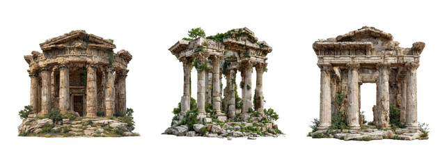 Obraz premium Ancient Ruins with Overgrown Vegetation and Weathered Stone Structures