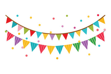 Festive bunting and confetti vector design element ideal for celebrations parties and holiday themes decorative banner with bright and cheerful colors