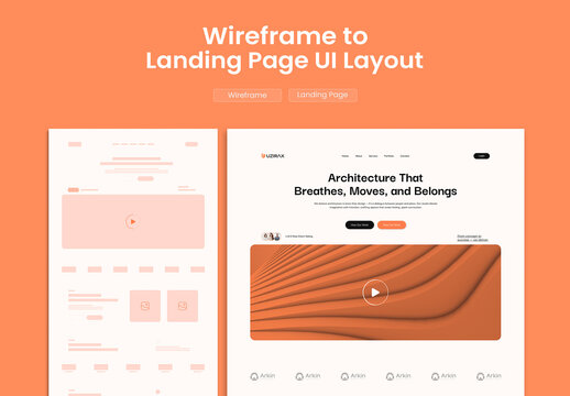 Modern Website Wireframe to Landing Page UI UX Design Layout