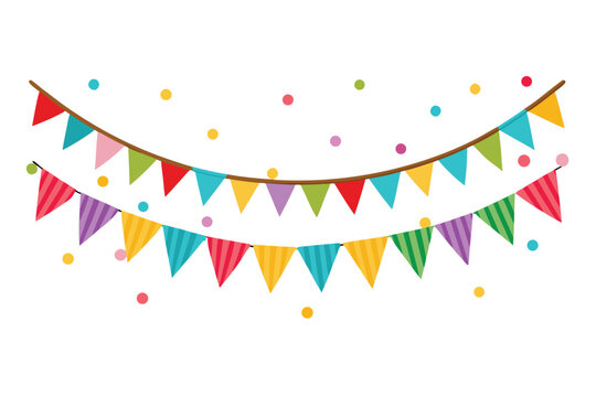 Festive bunting and confetti vector design element ideal for celebrations parties and holiday themes decorative banner with bright and cheerful colors