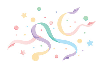 Fototapeta premium Celebration confetti background vector with pastel ribbons and dots for party decoration,isolated on white celebrating happy birthday and anniversary design