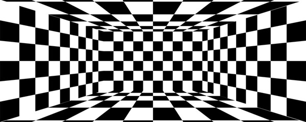 Obraz premium 3D chess board textured room. Abstract perspective tunnel. Vector illustration.
