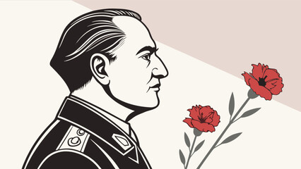Atatürk memorial day illustration with red carnations remembering the great leader of turkey republic