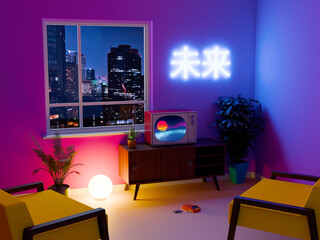 vaporwave neon tv interior