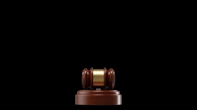 Judge's gavel floating in the air against a black backdrop, perfect for 3d render concepts