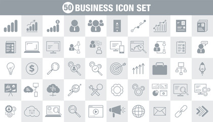 Flat Business icons set with charts graphs and various business related symbols