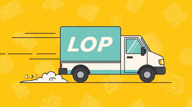 Cartoon delivery truck driving fast with motion lines on International Day of Charity