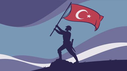 Turkey flag soldier silhouette illustration vector eps patriotic turkish republic national day celebration