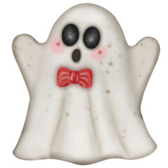 Happy Halloween set with Kawaii ghost, pumpkins, bat and decoration carnival elements. Mystical magical collection clip art. Trendy modern hand drawn.