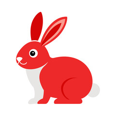 Obraz premium Easter bunny with a red bow, cute rabbit, pink holiday illustration, spring animal, happy pet, vector drawing