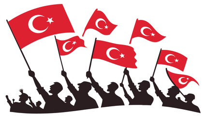Celebration of turkish republic day with people holding flags of turkey independence and national pride day in turkey