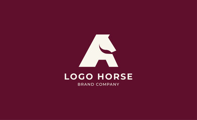 Logo horse with letter A in minimalist concept. Simplicity and modern logo template vector head horse ,bold and strong company brand.