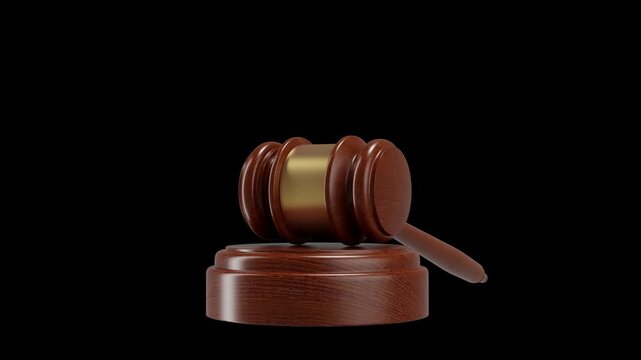 Striking 3d render of a floating wooden gavel on a dark background for animations and video editing