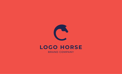 Logo horse with letter C in minimalist concept. Simplicity and modern logo template vector head horse ,bold and strong company brand.