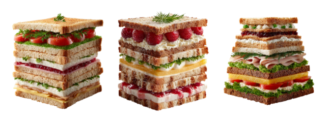Layered Sandwiches with Fresh Ingredients and Vibrant Colors