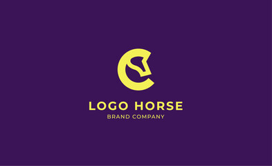 Logo horse with letter E in minimalist concept. Simplicity and modern logo template vector head horse ,bold and strong company brand.