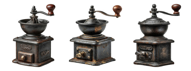 Vintage Coffee Grinders in Various Designs with Elegant Details