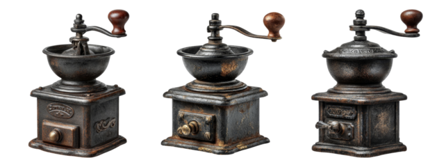 Vintage Coffee Grinders in Various Designs with Elegant Details