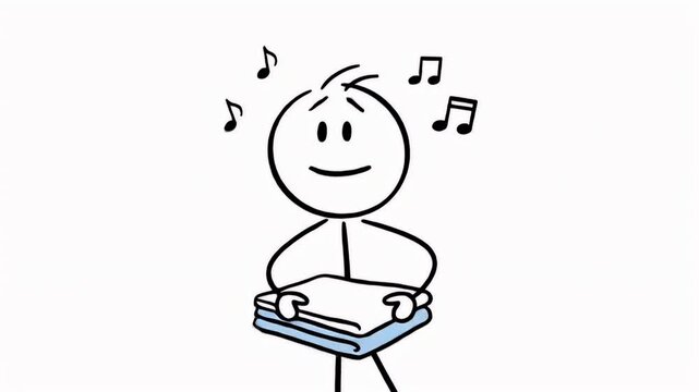 Singing Stick Figure with Musical Notes and a Book on White Background Animation Depicts Joy and Learning Perfect for Educational Content and Positive Messages stick stickman