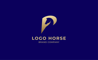 Logo horse with letter P in minimalist concept. Simplicity and modern logo template vector head horse ,bold and strong company brand.
