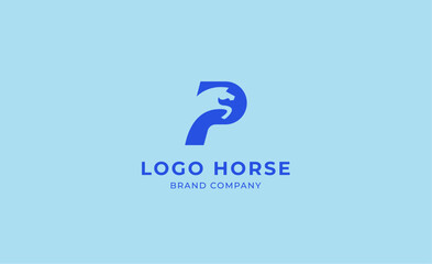 Logo horse with letter P in minimalist concept. Simplicity and modern logo template vector head horse ,bold and strong company brand.