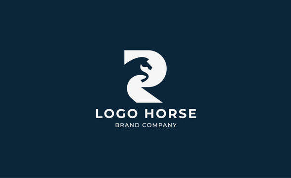 Logo horse with letter R in minimalist concept. Simplicity and modern logo template vector head horse ,bold and strong company brand.