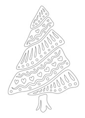 Coloring book art with christmas tree