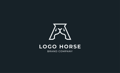 Logo horse with letter A in Bold Line concept. Minimalist, Simplicity and modern logo template vector head horse ,bold and strong company brand.