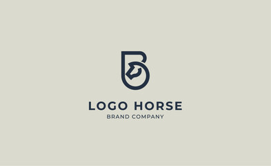 Logo horse with letter B in Bold Line concept. Minimalist, Simplicity and modern logo template vector head horse ,bold and strong company brand.