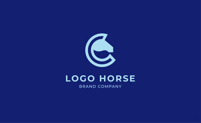 Logo horse with letter C in Bold Line concept. Minimalist, Simplicity and modern logo template vector head horse ,bold and strong company brand.
