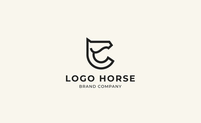 Logo horse with letter C in Bold Line concept. Minimalist, Simplicity and modern logo template vector head horse ,bold and strong company brand.